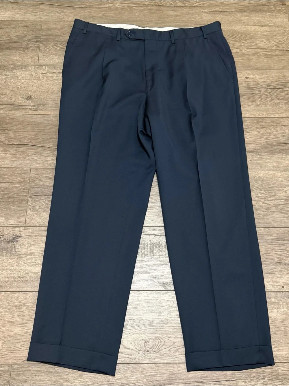 CANALI 100% Wool Pleated Cuffed Dress Pants Trousers Mens Navy Blue IT 54 US 37